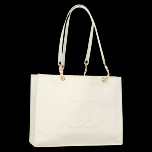 White Leather Chanel Tote