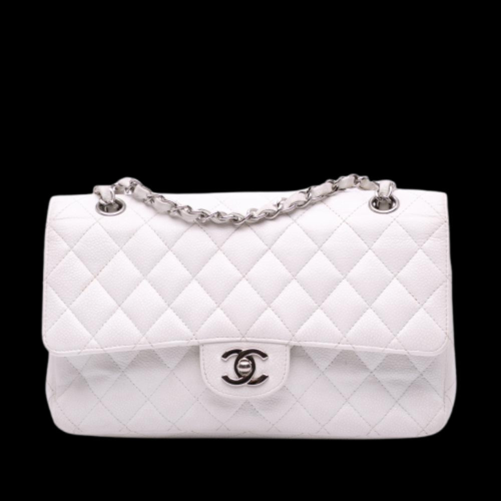 White Leather Chanel Flap Bag