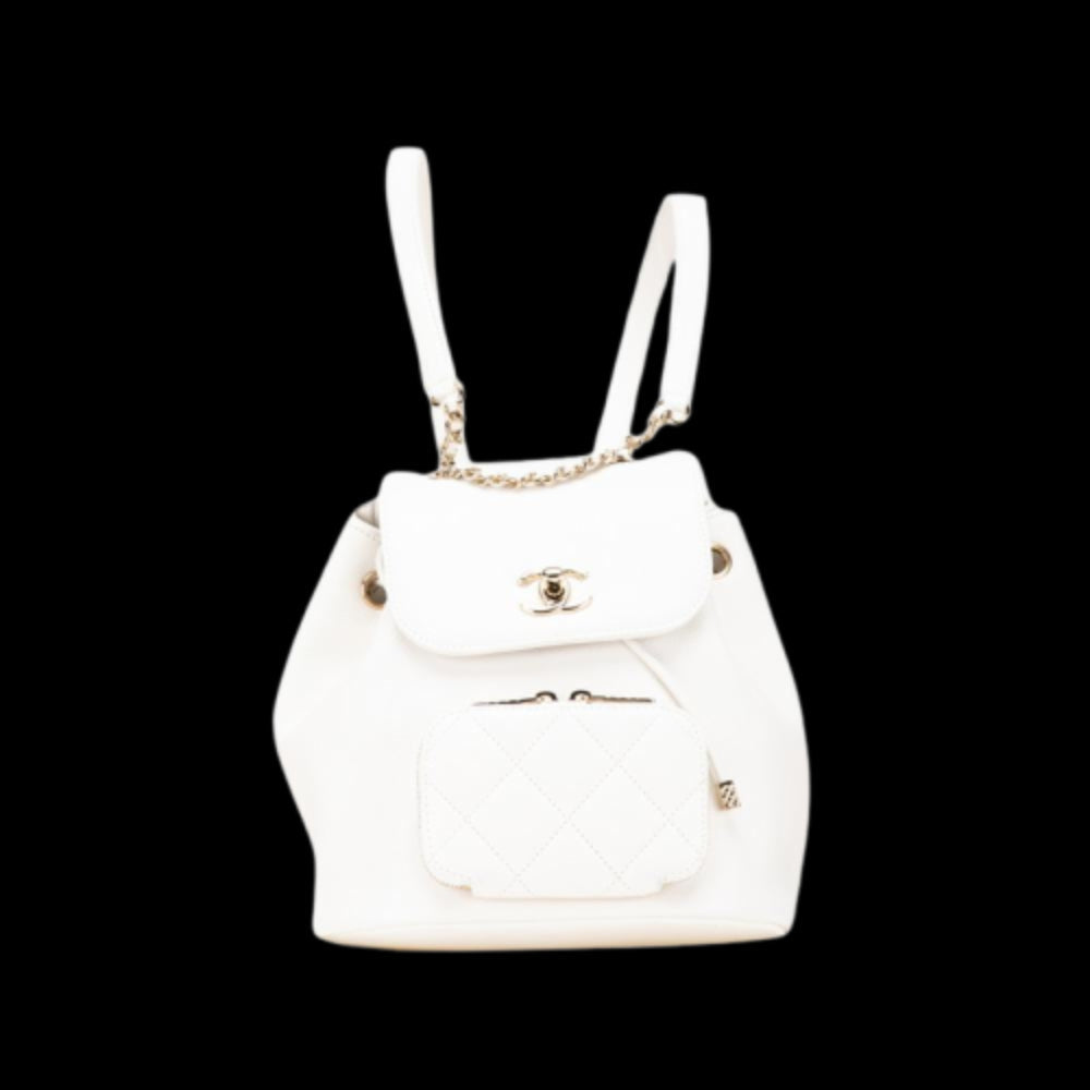 White Leather Chanel Backpack