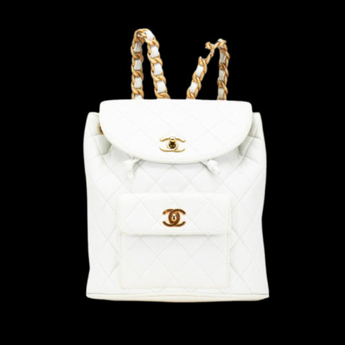 White Leather Chanel Backpack