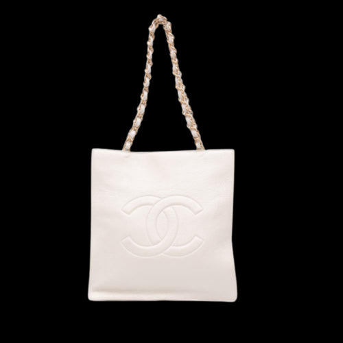 White Leather Chanel Tote