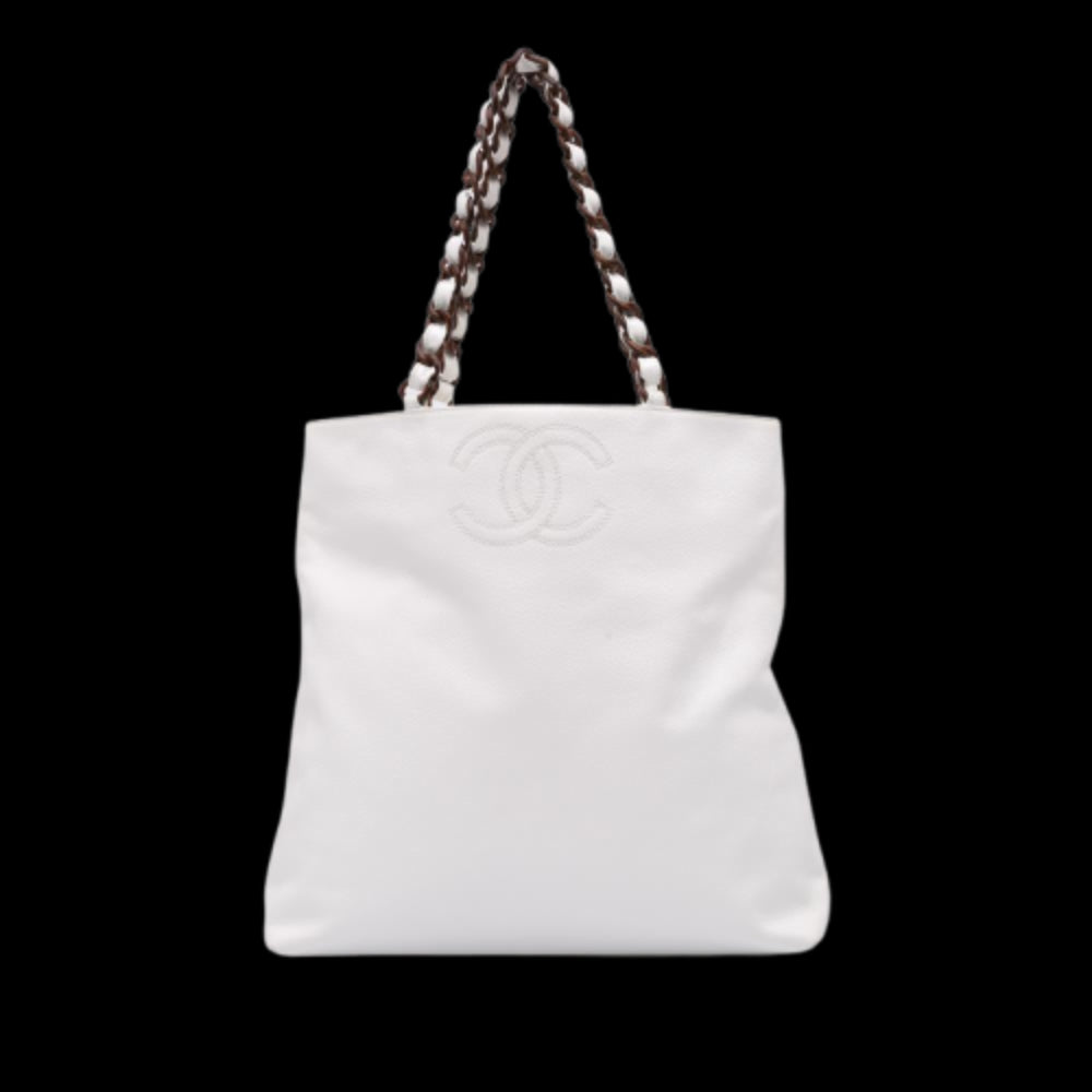White Leather Chanel Tote