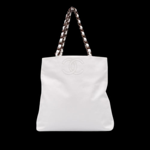 White Leather Chanel Tote