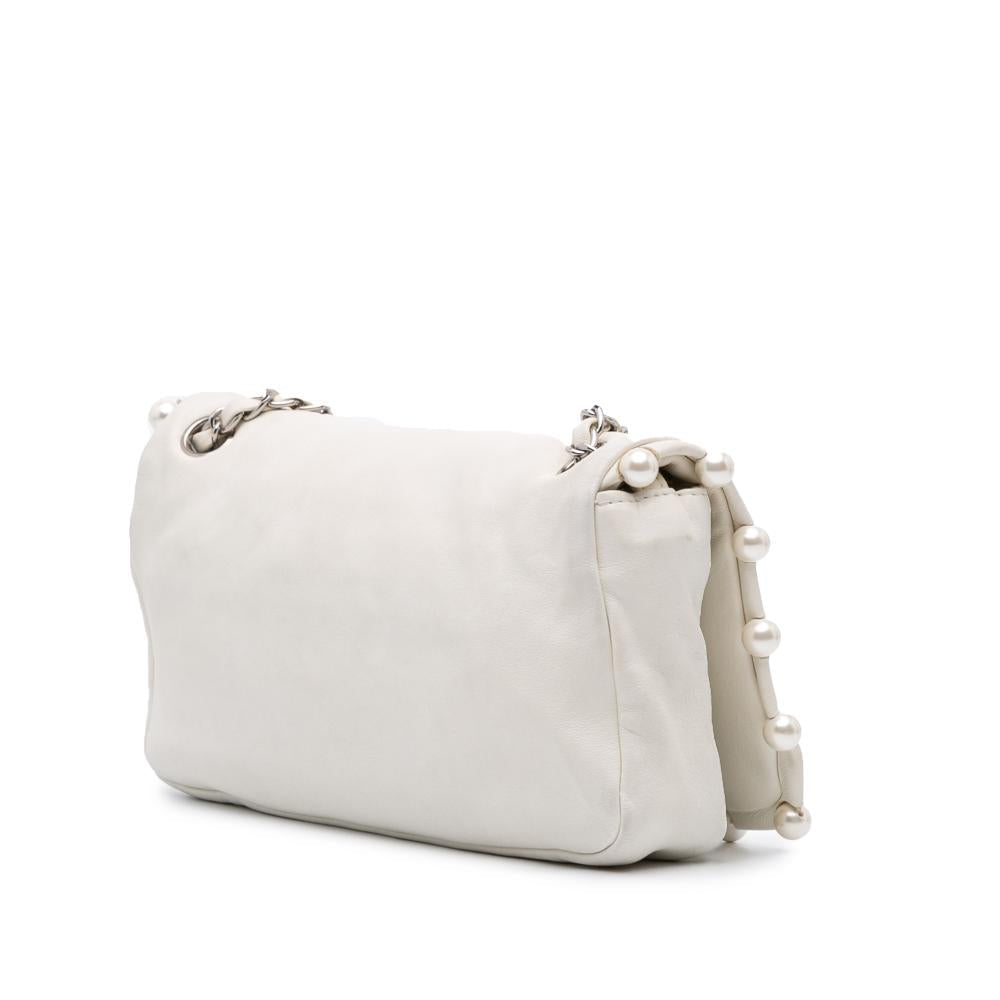 White Leather Chanel Flap Bag