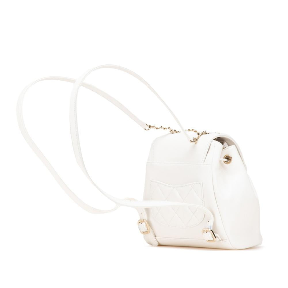 White Leather Chanel Backpack