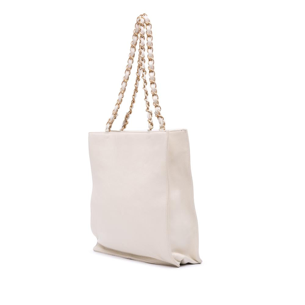 White Leather Chanel Tote