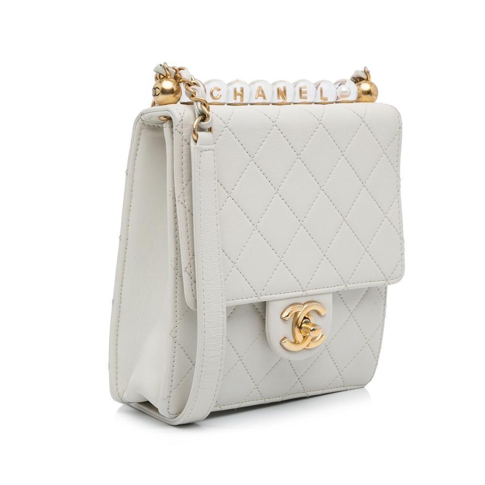 White Leather Chanel Flap Bag