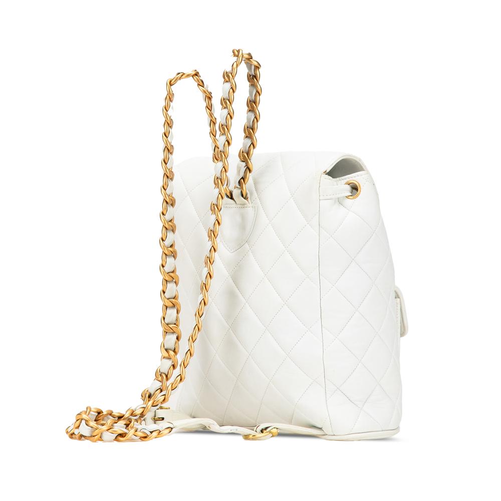 White Leather Chanel Backpack