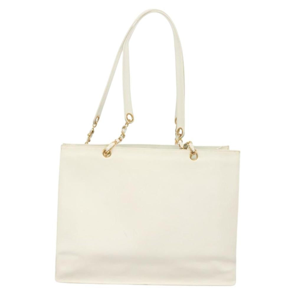 White Leather Chanel Tote