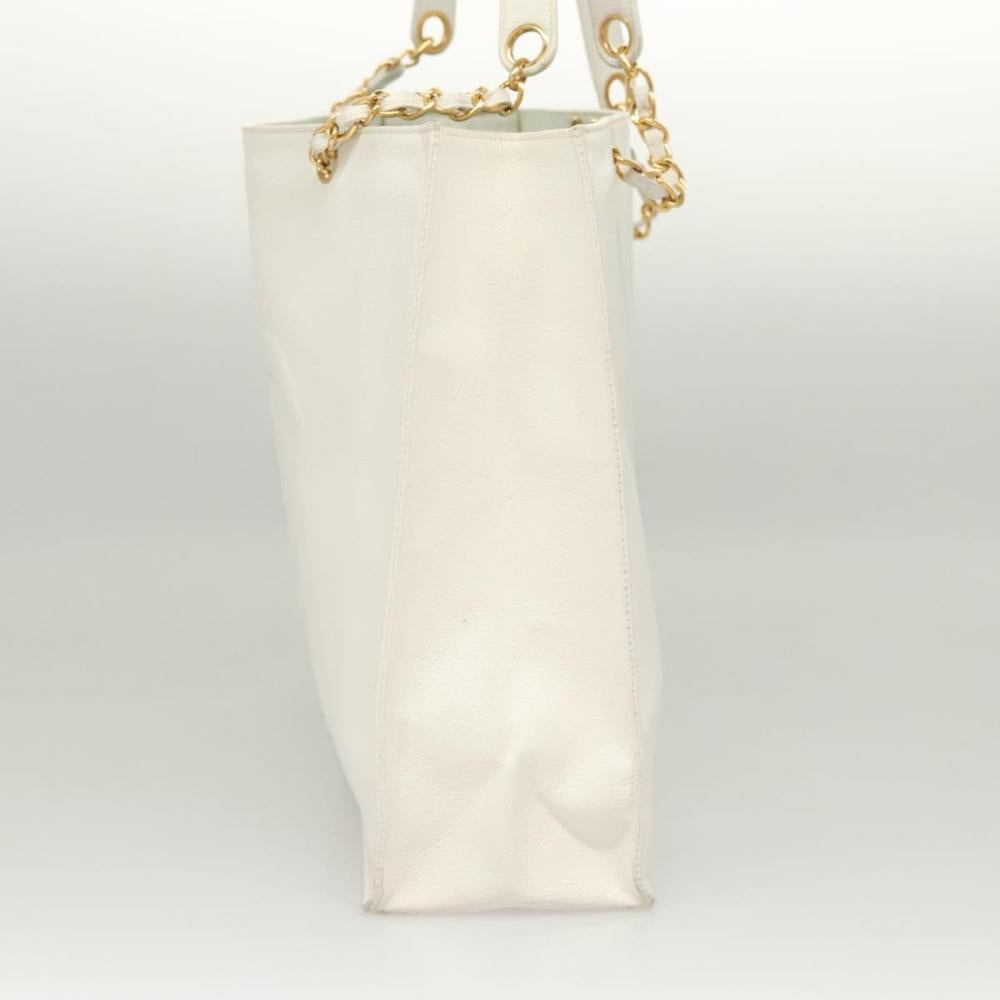 White Leather Chanel Tote