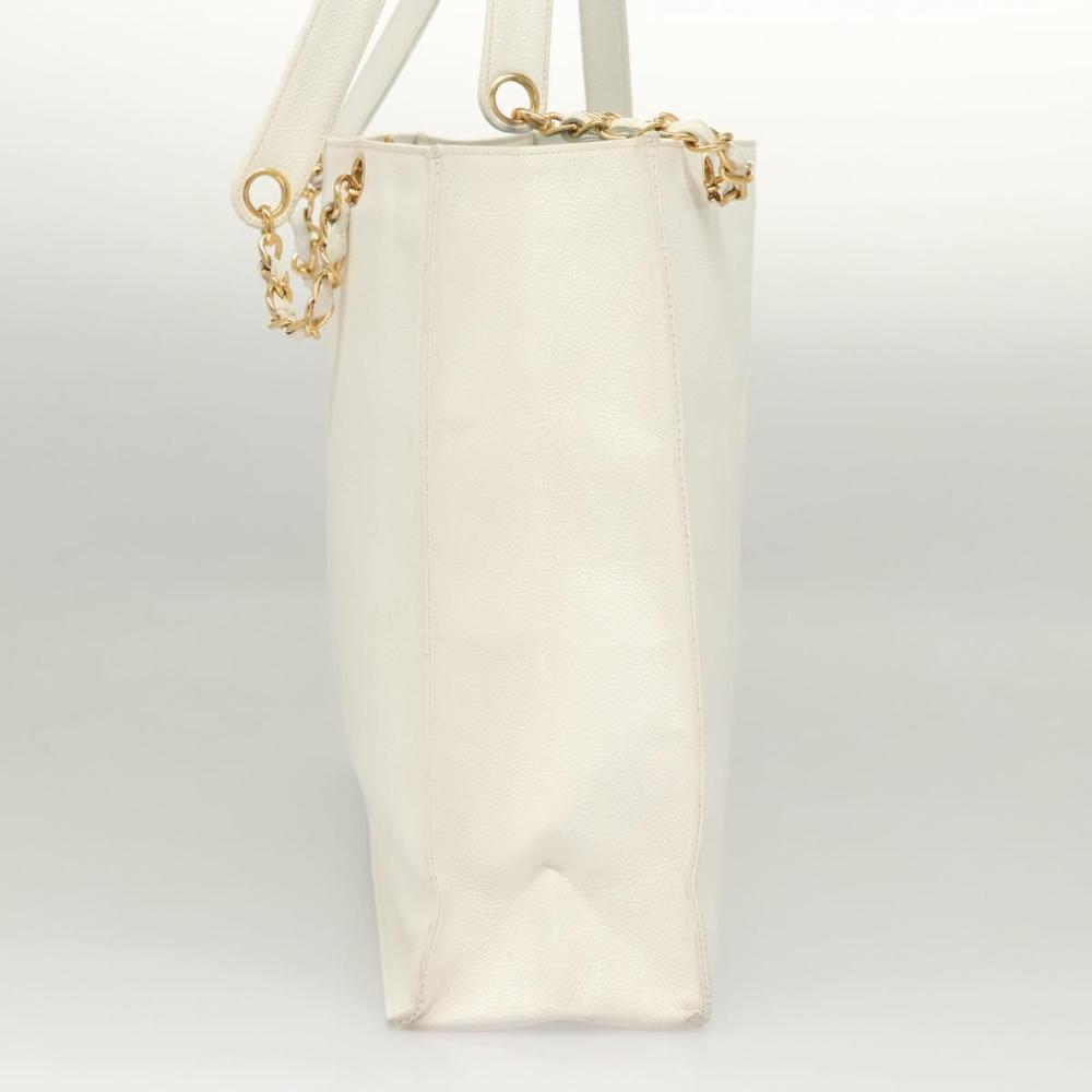 White Leather Chanel Tote