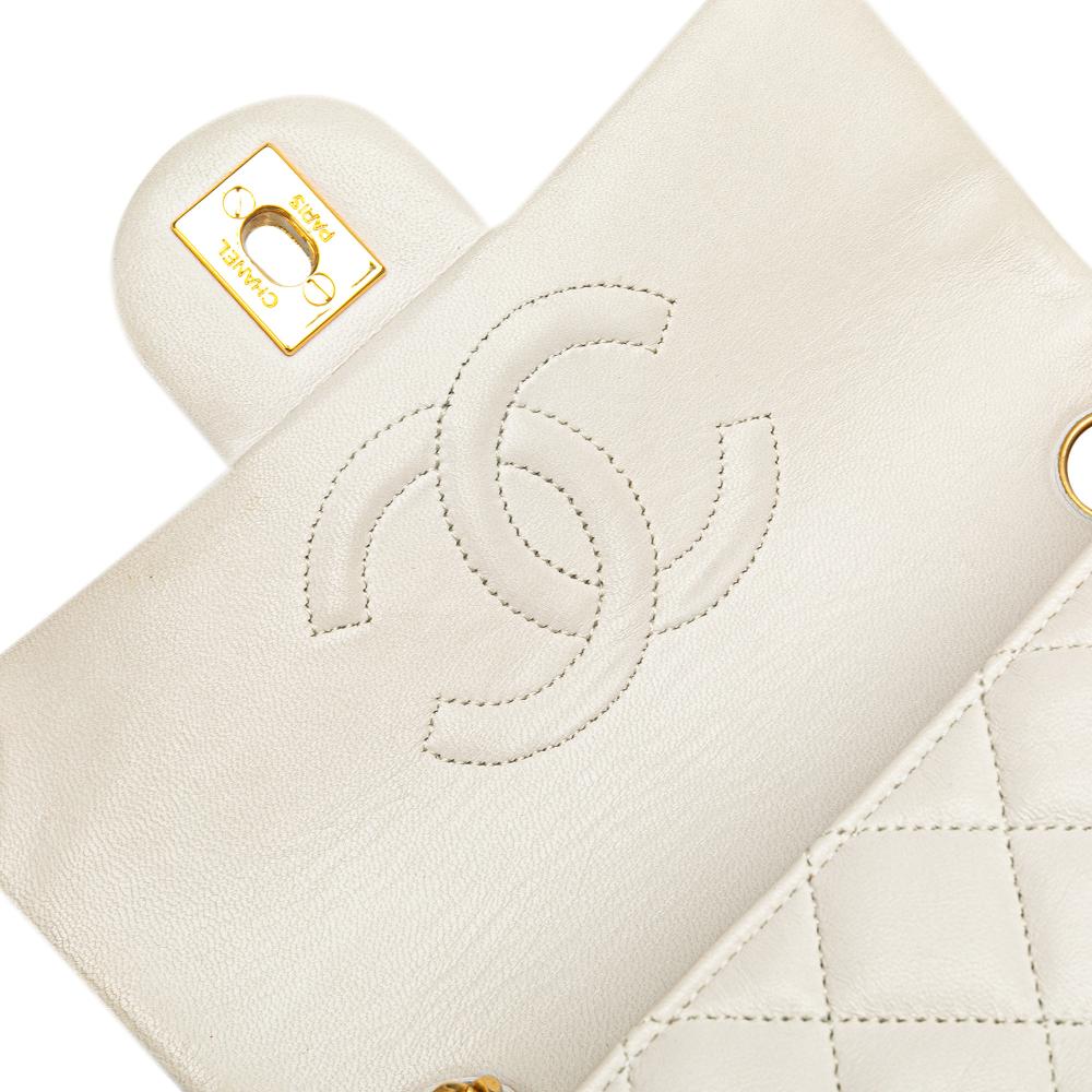 White Leather Chanel Flap Bag