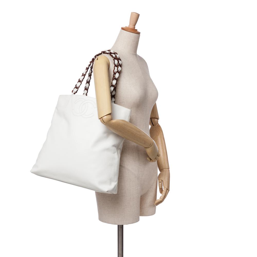 White Leather Chanel Tote