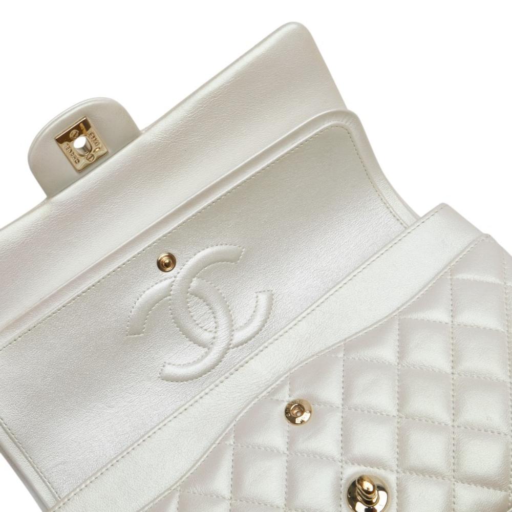 White Leather Chanel Flap Bag