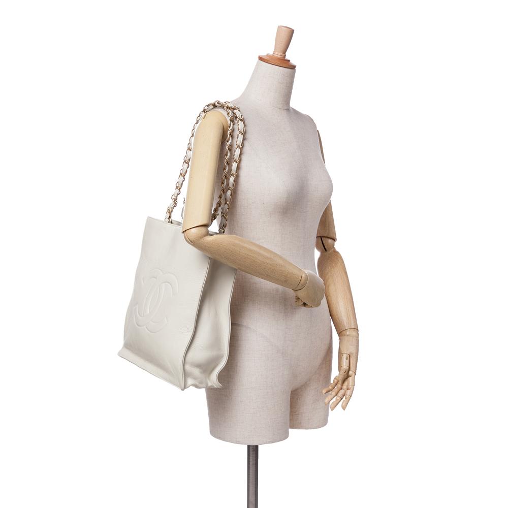 White Leather Chanel Tote