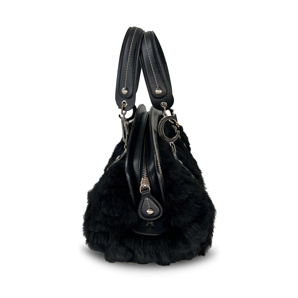 Christian Dior Black Diorissimo Fur and Leather Frame satchel