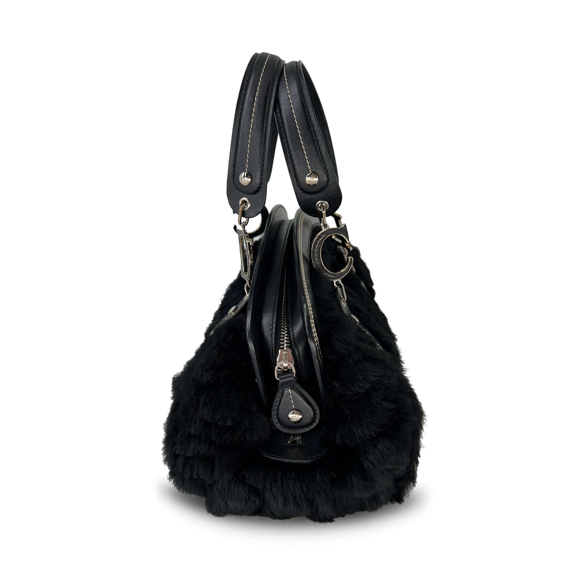 Christian Dior Black Diorissimo Fur and Leather Frame satchel