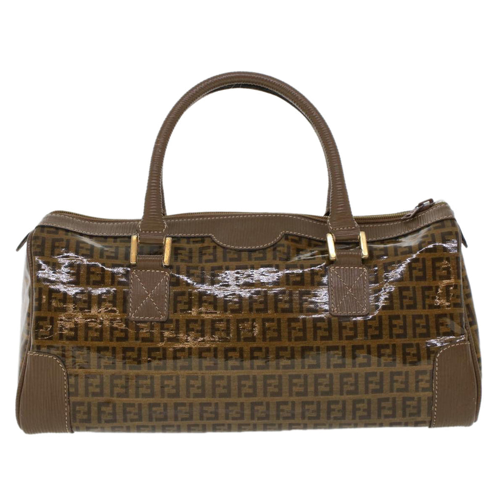FENDI Zucchino Canvas Hand Bag Enamel Brown  cl569