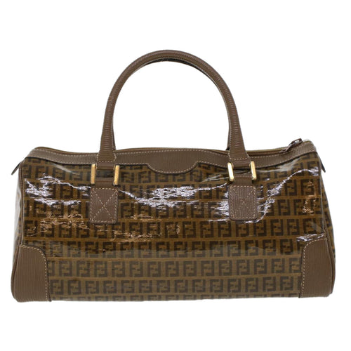 FENDI Zucchino Canvas Hand Bag Enamel Brown  cl569