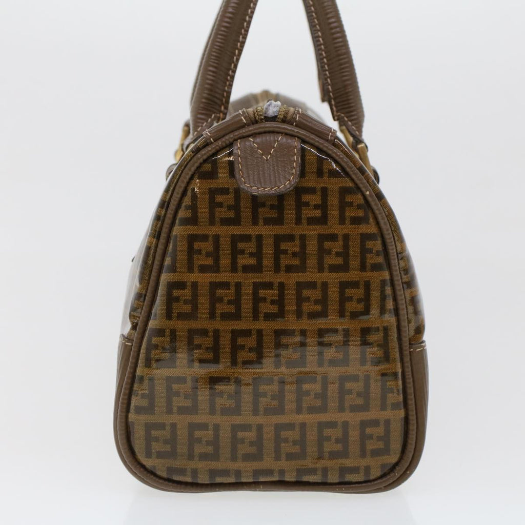 FENDI Zucchino Canvas Hand Bag Enamel Brown  cl569