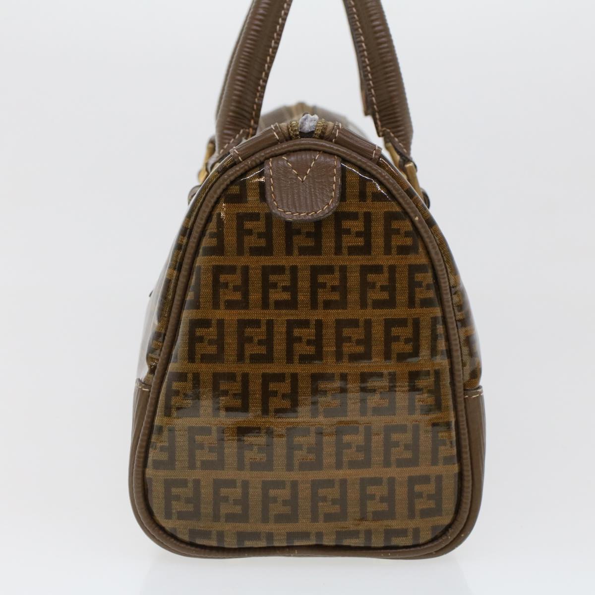 FENDI Zucchino Canvas Hand Bag Enamel Brown  cl569