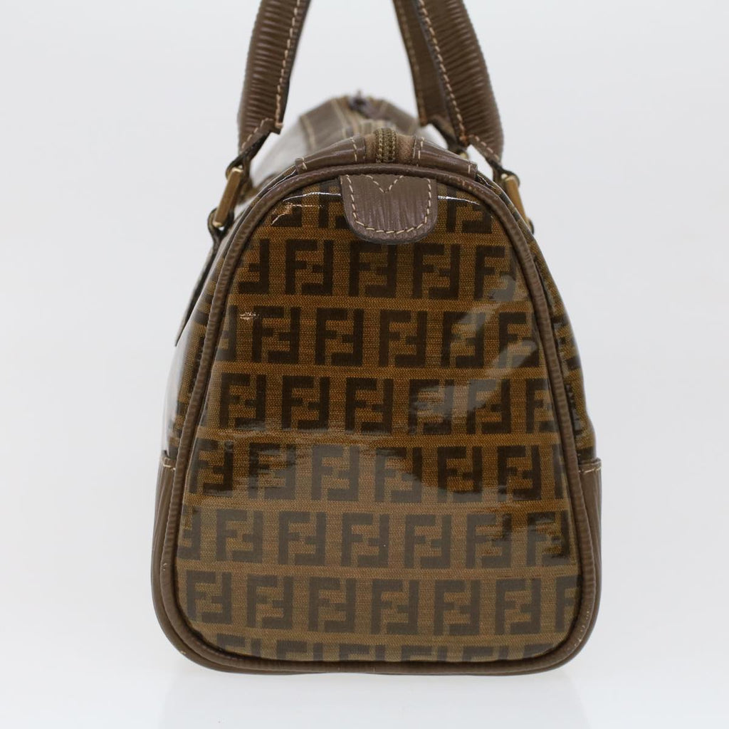 FENDI Zucchino Canvas Hand Bag Enamel Brown Auth cl569