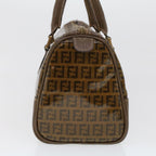 FENDI Zucchino Canvas Hand Bag Enamel Brown Auth cl569