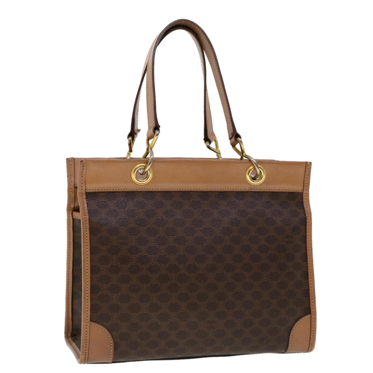 CELINE Macadam Canvas Hand Bag PVC Leather Brown  cl579