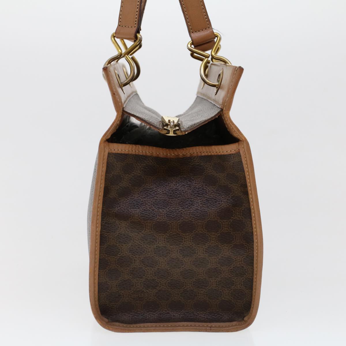 CELINE Macadam Canvas Hand Bag PVC Leather Brown  cl579