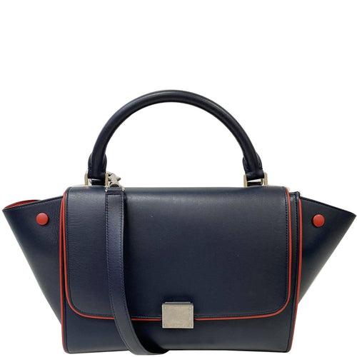 CELINE Trapeze Small 2way Leather Tote Shoulder Bag Blue