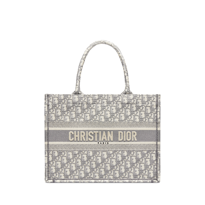 Dior Medium Dior Book Tote Ecru and Gray Dior Oblique Embroidery