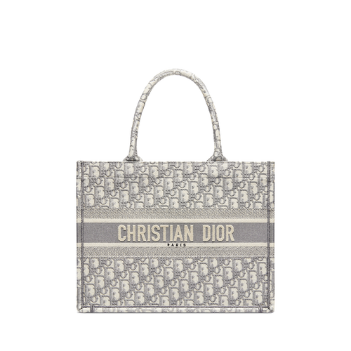 Dior Medium Dior Book Tote Ecru and Gray Dior Oblique Embroidery
