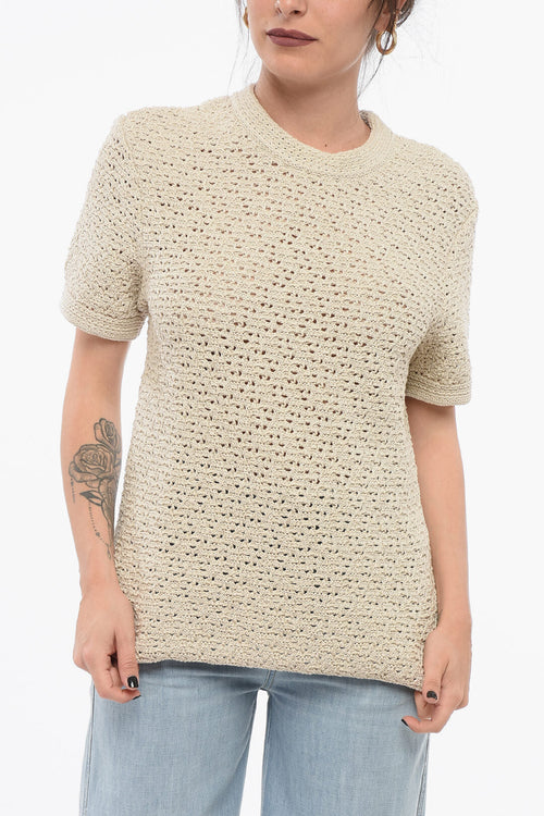 Bottega Veneta Crew Neck Crochet Cotton T-Shirt