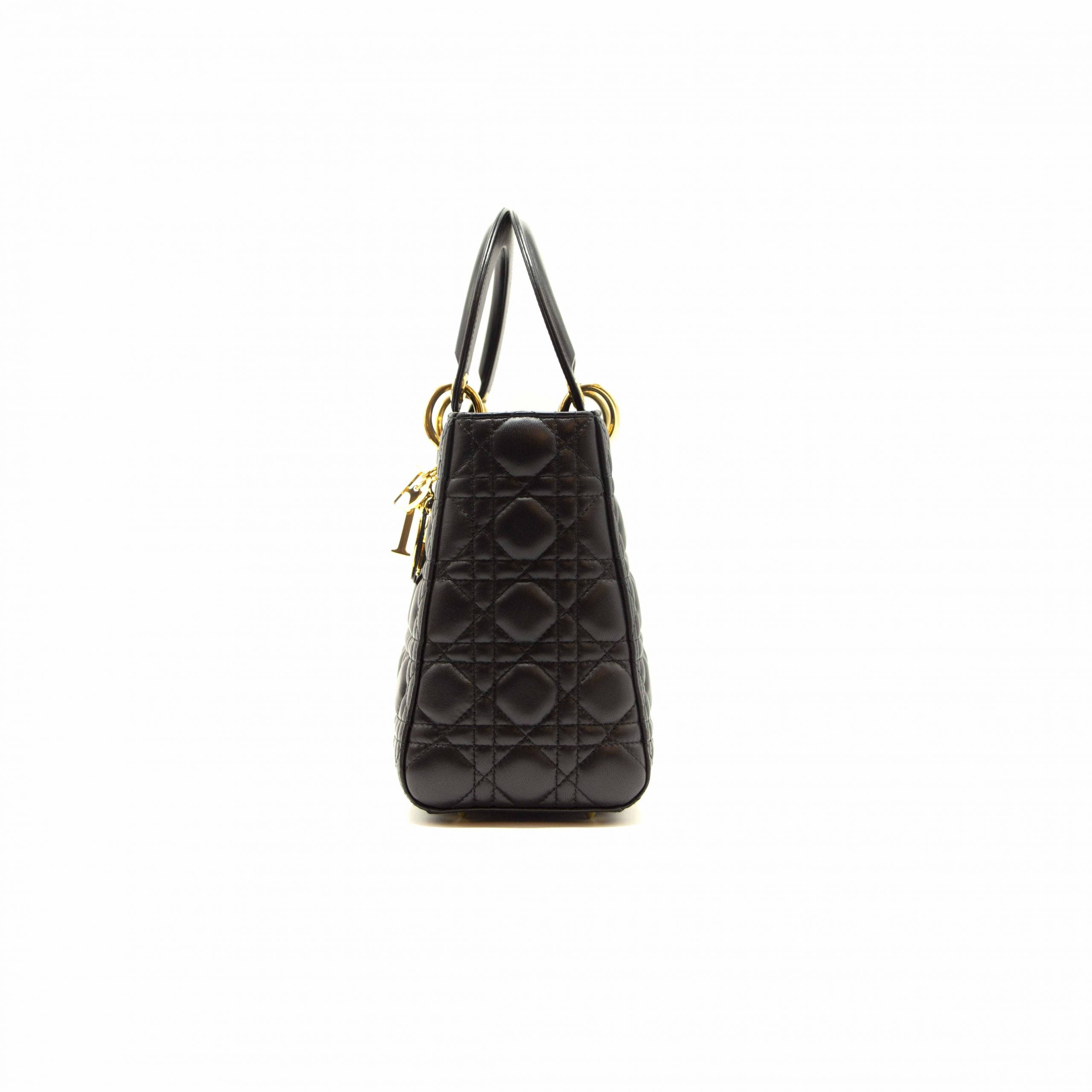 Dior Black Quilted Cannage Leather Medium Lady Dior Tote Bag