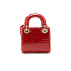 Dior Red Crocodile Mini Crystal Studded Lady Dior Tote With Silk Scarf