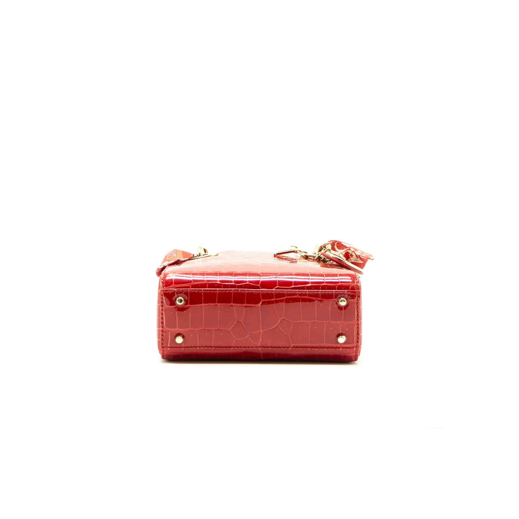 Dior Red Crocodile Mini Crystal Studded Lady Dior Tote With Silk Scarf