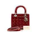 Dior Rouge Patent Cannage Quilted Leather Medium Lady Dior Tote