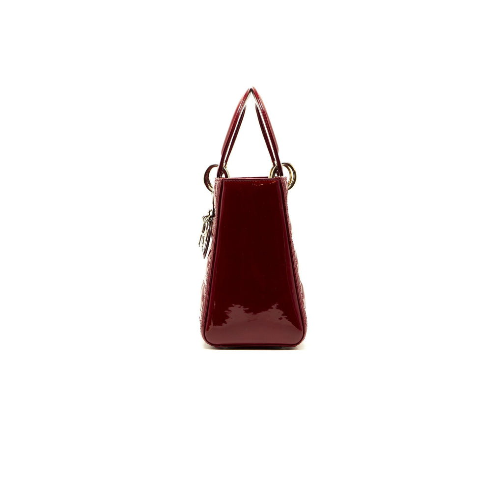 Dior Rouge Patent Cannage Quilted Leather Medium Lady Dior Tote