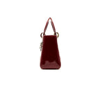 Dior Rouge Patent Cannage Quilted Leather Medium Lady Dior Tote