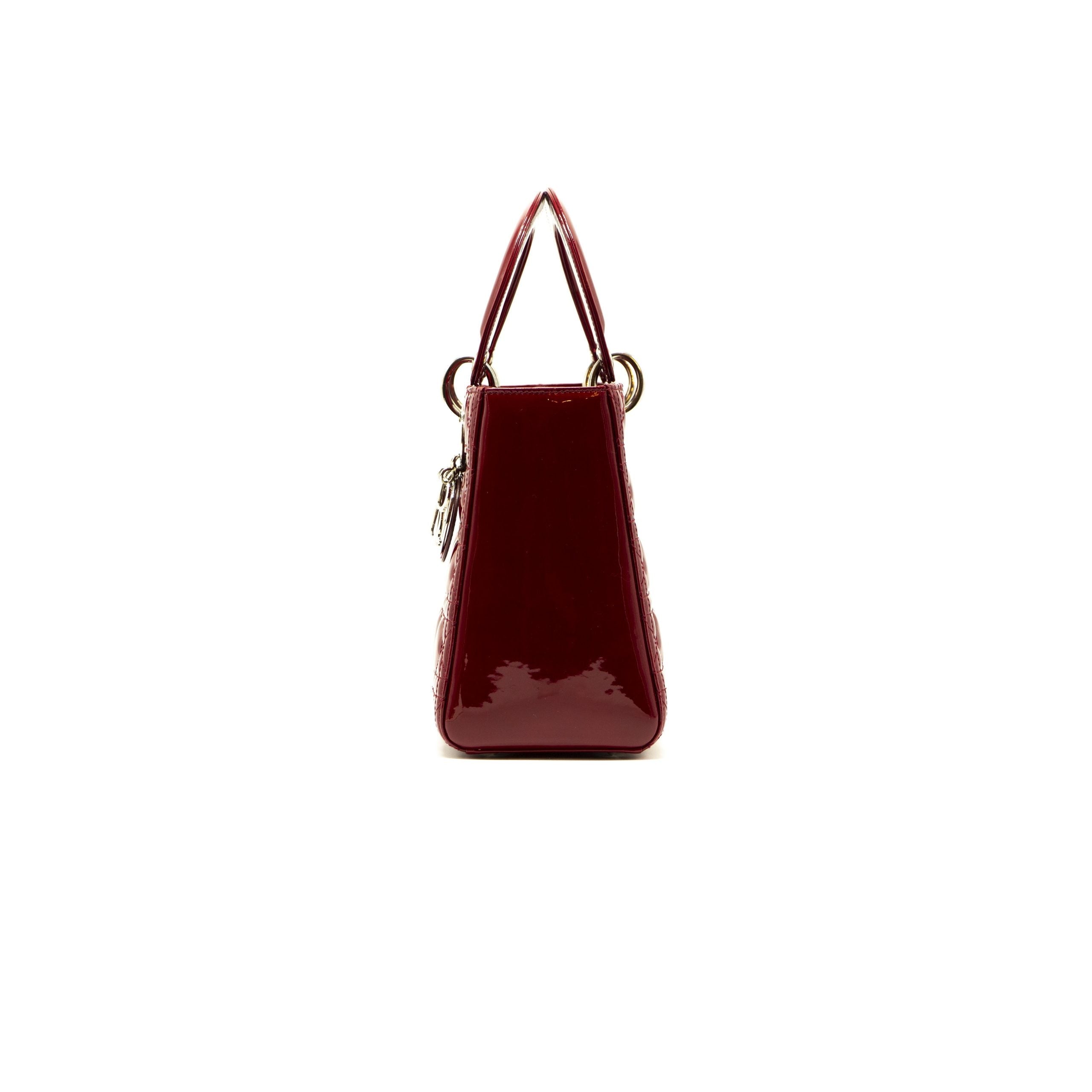 Dior Rouge Patent Cannage Quilted Leather Medium Lady Dior Tote