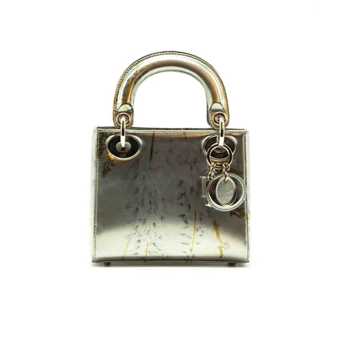 Dior Silver Flora Print Leather Mini Lady Dior Tote