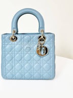 Lady Cannage Lambskin Medium Tote Bag Horizon Blue Dior