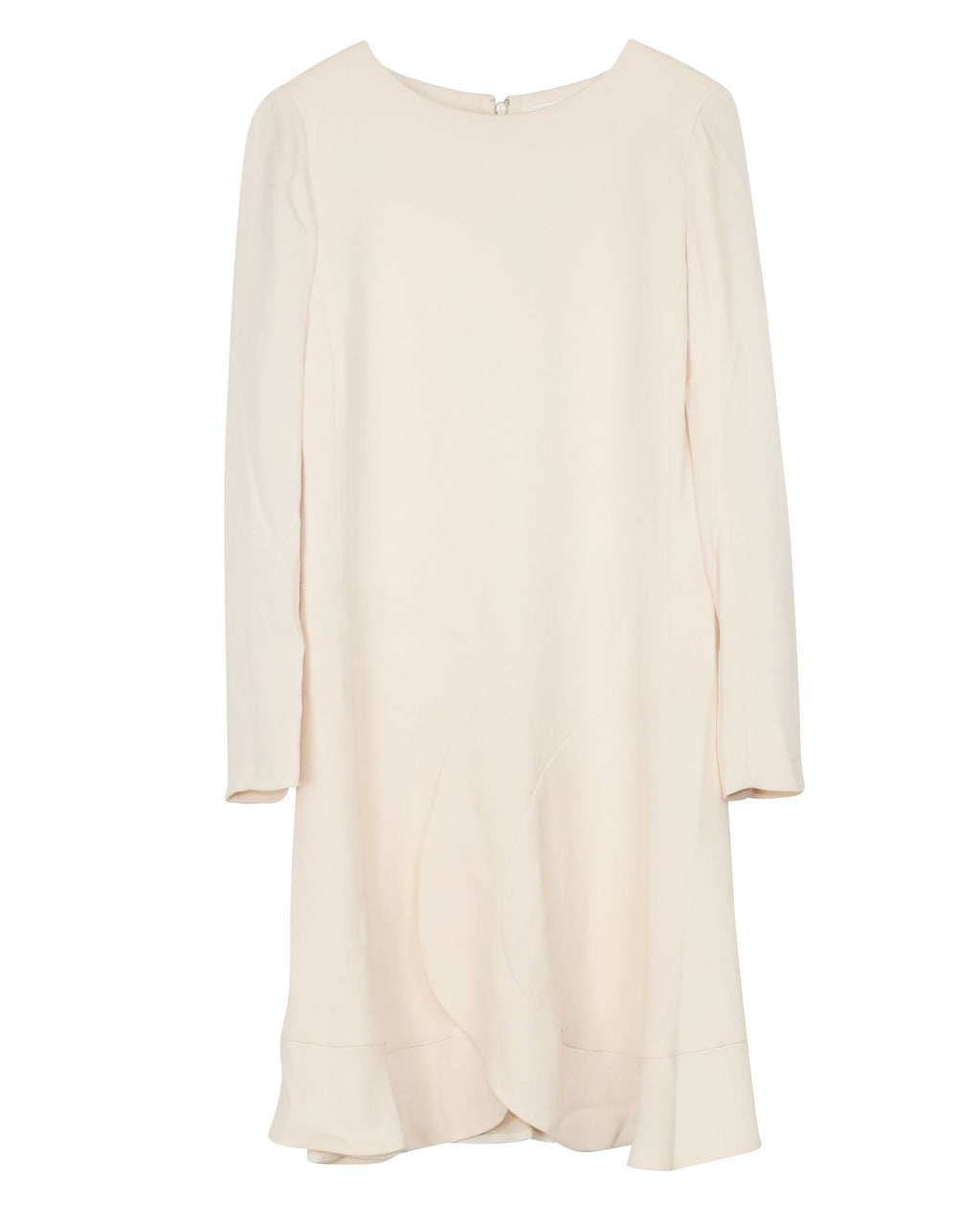 Chloe Long Sleeve Dress with Ruffle in Cream Crepe