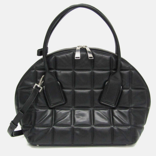 Bottega Veneta Black Padded Leather Medium Swoop Top Handle Bag