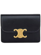 CELINE Triomphe Shiny Calfskin Flap Card Wallet Black