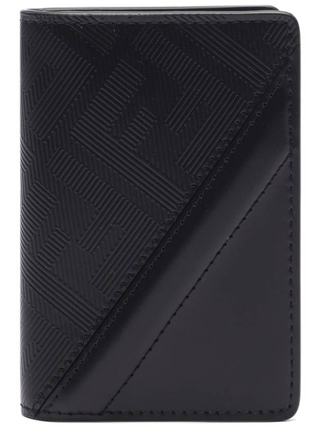 Fendi Men's Shadow Diagonal Leather Card Wallet Black