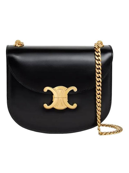CELINE Teen Chain Besace Triomphe Shiny Calfskin Cross Bag Black