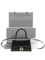 Balenciaga 593546 Black leather HOURGLASS gold plated small top handle 2WAY