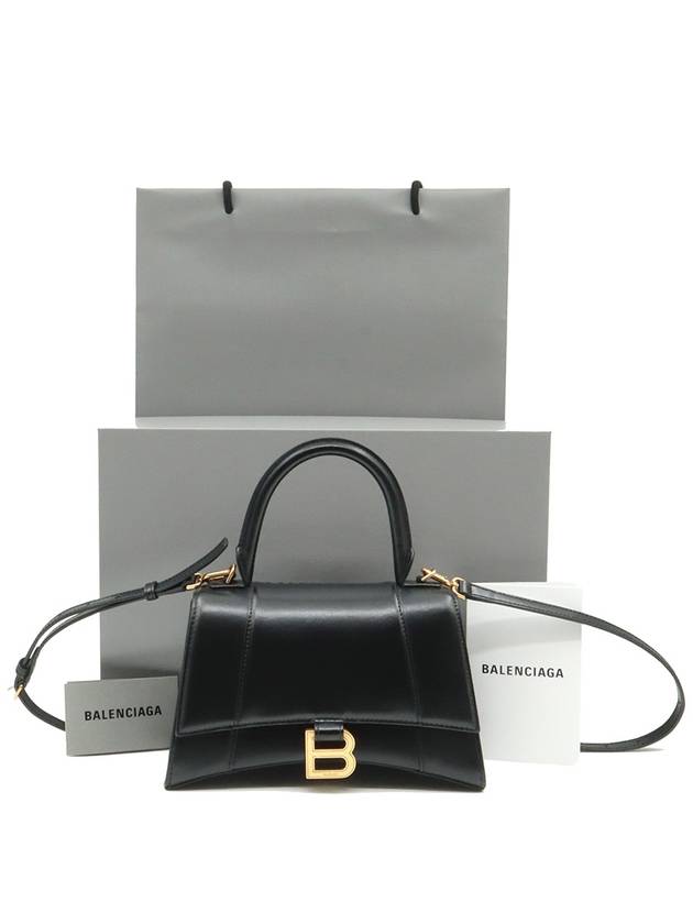 Balenciaga 593546 Black leather HOURGLASS gold plated small top handle 2WAY