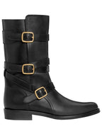 CELINE Lyra Triple Buckles Calfskin Middle Boot Black